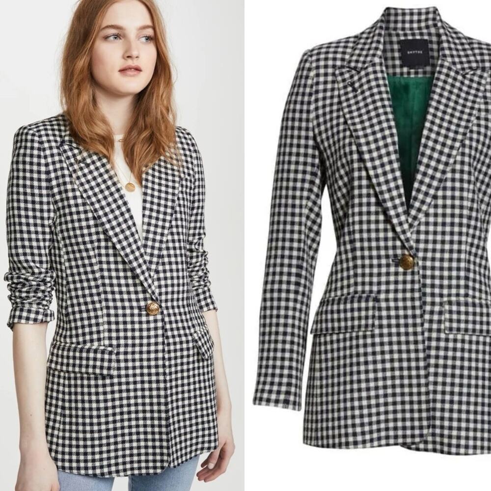 Smythe Tailored Blazer in Navy Check Size 2 NWT